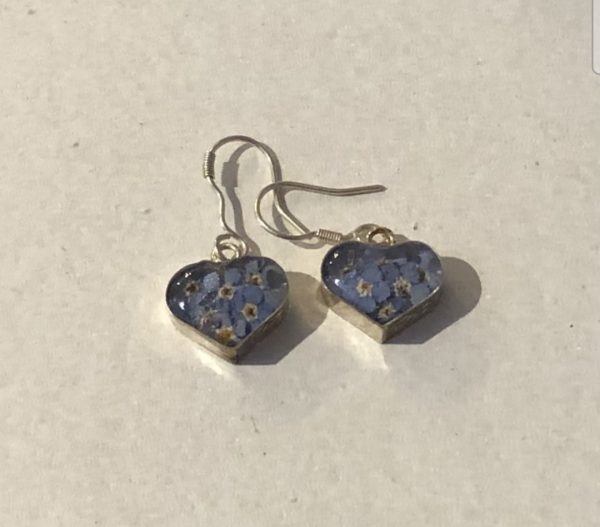 Silver heart forget me not earrings