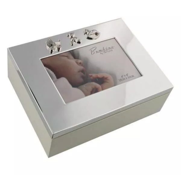 Silver plated baby christening keepsake box