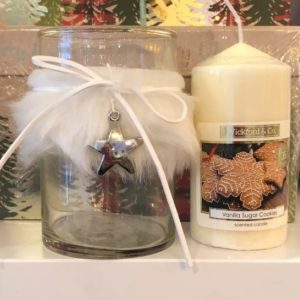 Silver star and white fur candle holder- vanilla sugar cookie