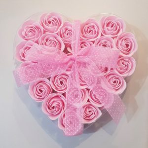 Heart shaped box of 24 pink soap roses