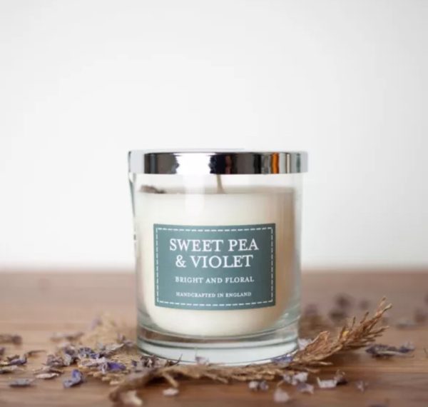Sweet pea and violet glass jar scented candle
