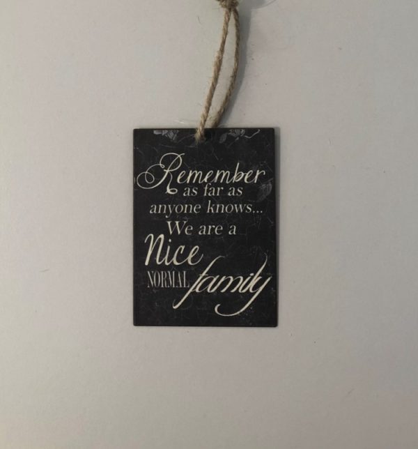 Mini metal sign for family remember as far as anyone knows we are a nice normal family