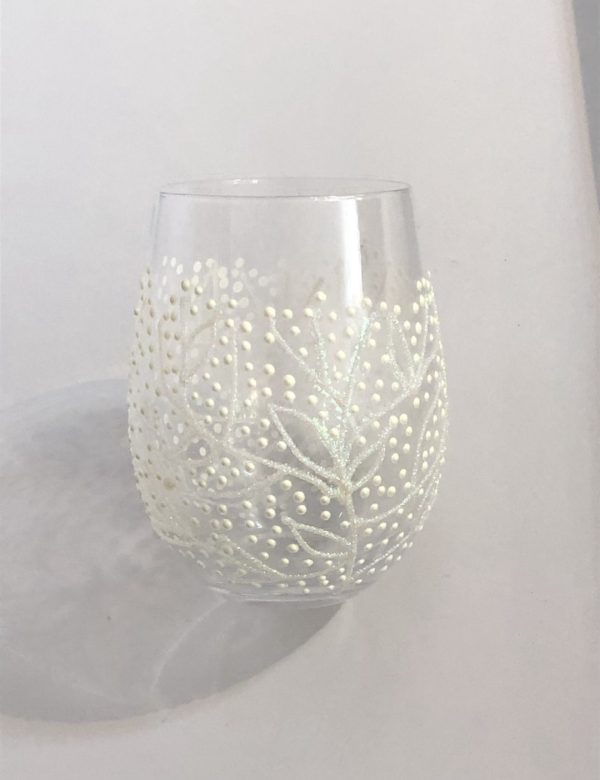 White blossom stemless wine glass tumbler