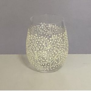 White blossom stemless wine glass tumbler