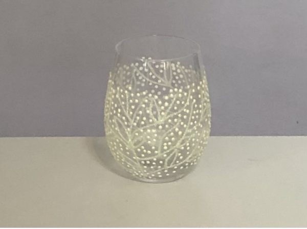 White blossom stemless wine glass tumbler