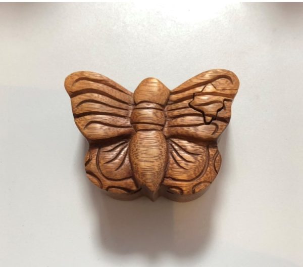Solid wood butterfly puzzle box