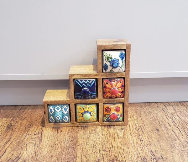 Wooden mini chest with ceramic drawers