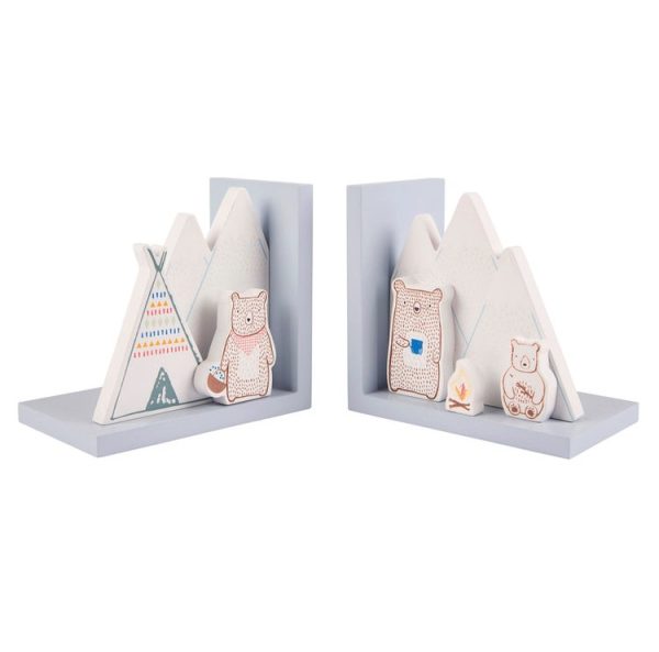 Bear camp bookends with campfire and wigwams
