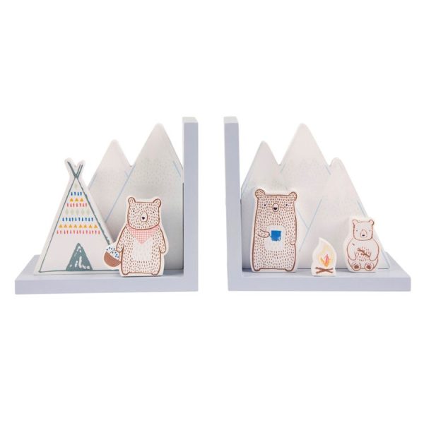 bear camp sass and belled wooden bookends