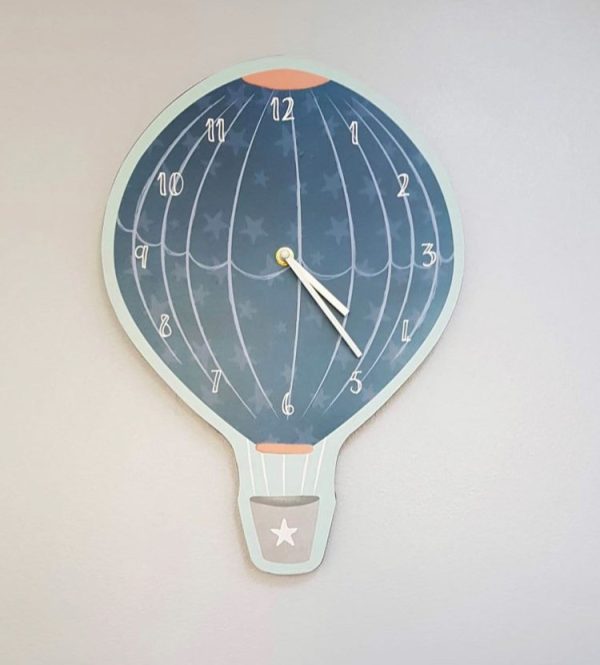 Blue hot air balloon wall clock children room decor