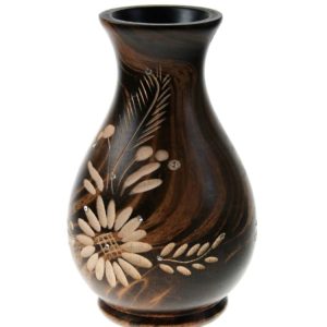 carved wooden flower vase