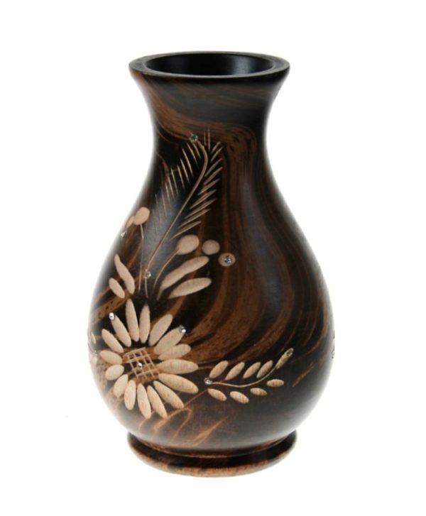 carved wooden flower vase