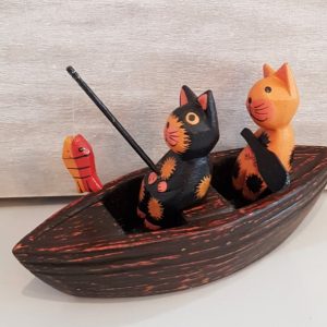 two cats fishing in a boat wooden ornament