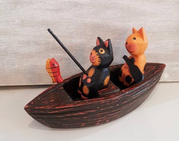 two cats fishing in a boat wooden ornament