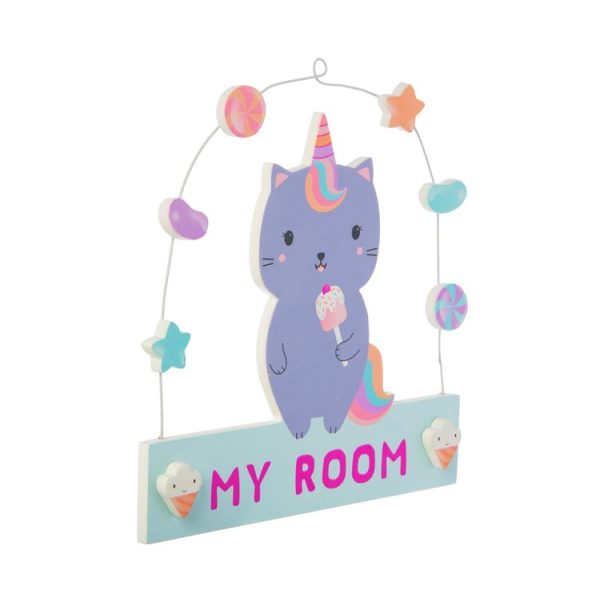 children's door sign colourful unicorn cat with lollies and sweets