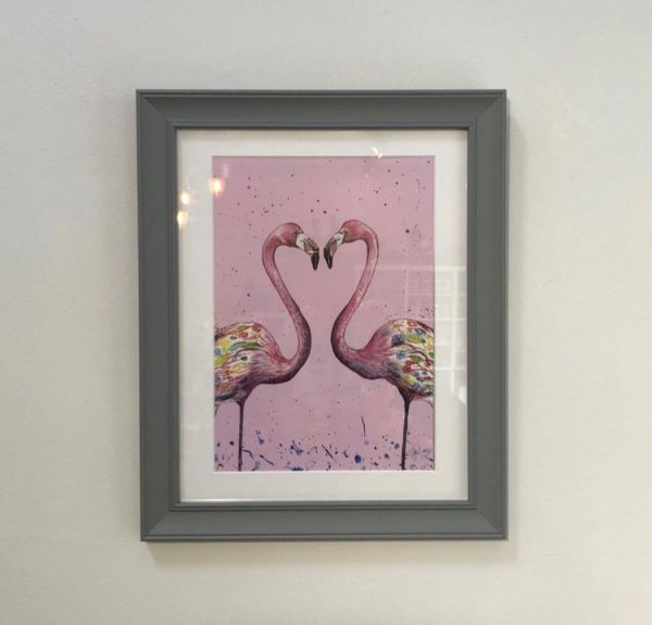 Pair of in love flamingos original art print