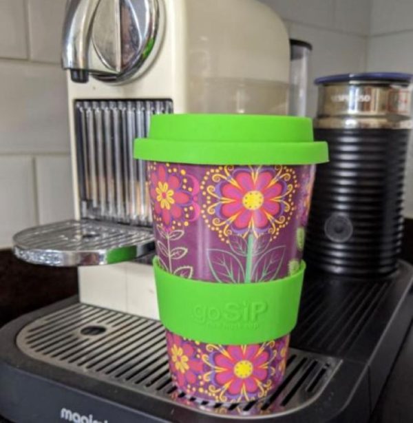 Florals maroon rice husk reusable cup