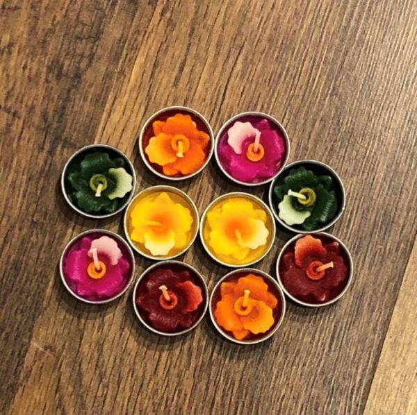 set of flower shaped soy tea light candles