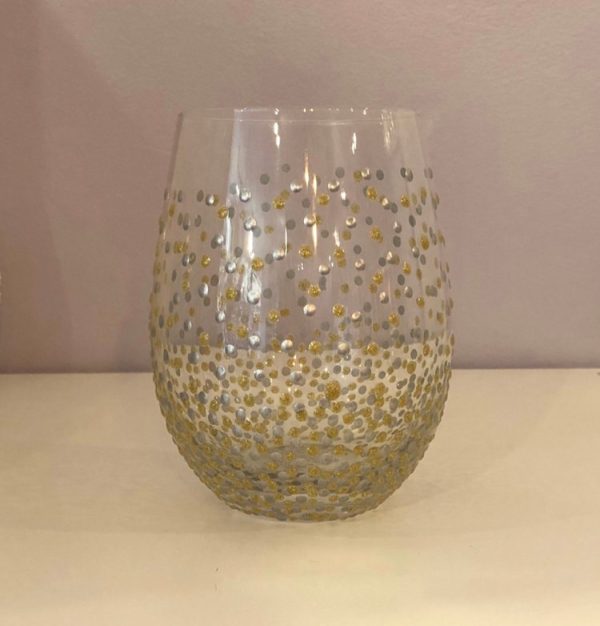 silver and gold dot hand painted glass