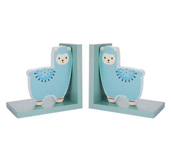 pastel blue llama wooden bookends