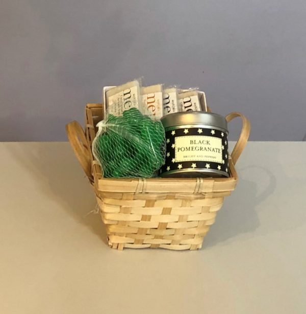 Make your own custom pamper gift basket in a square bamboo basket with pamper treats