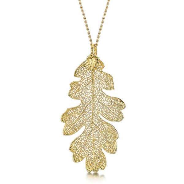 real oak leaf covered in 24ct gold on a gold plated chain