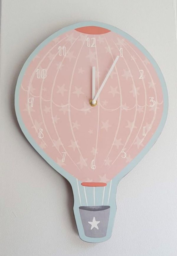 pink air balloon nursery wall clock