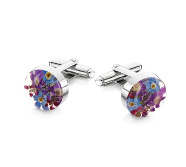 purple flowers silver cufflinks