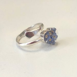 sterling silver adjustable ring with forget me not flowers