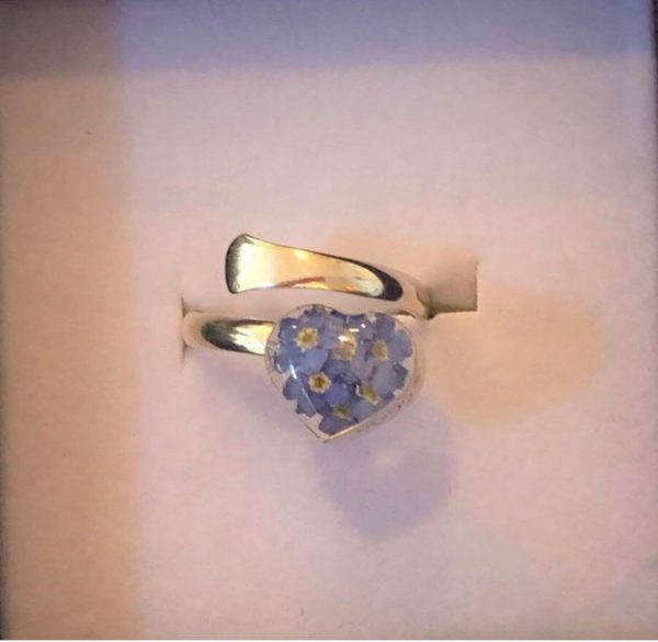 real flower jewellery forget me not heart ring