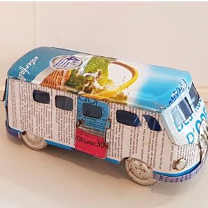 vw camper van made with recycled cans