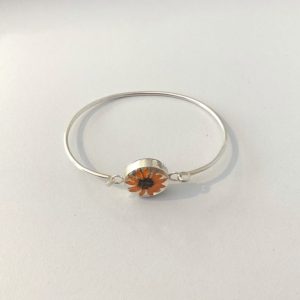 solid silver bangle with a real sunflower set in resin