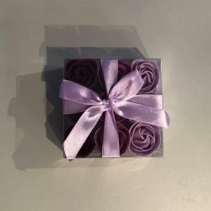 hand crafted soap roses in shades of purple