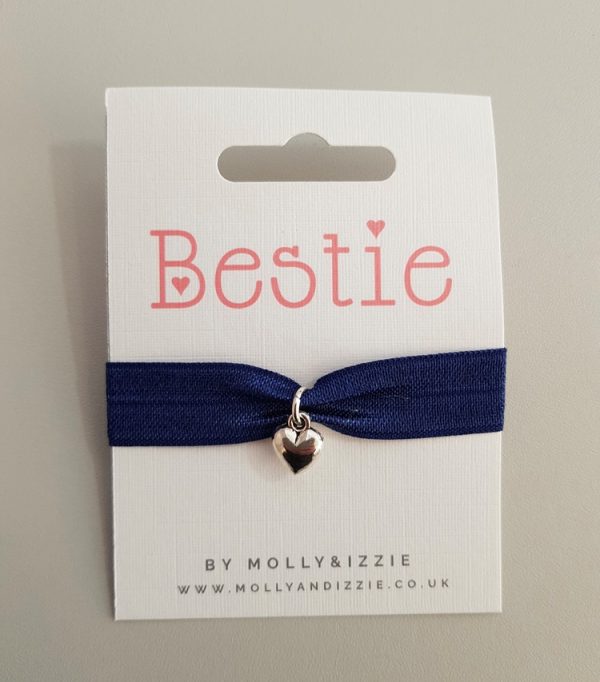 bestie heart charm ribbon bracelet