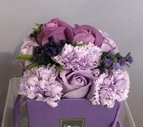 lavender and rose soap flower bouquet