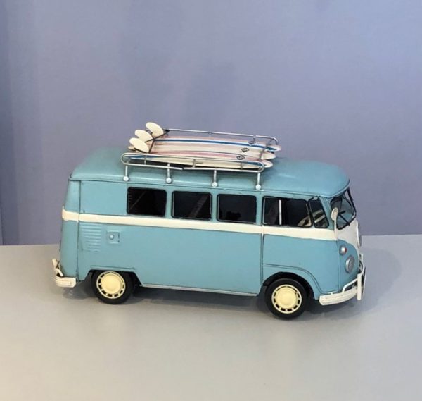 Classic replica campervan ornament with surfboards