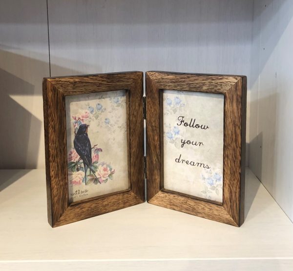 dark wood double photo frame