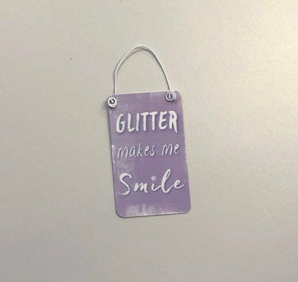 Glitter makes me smile pretty purple metal mini sign