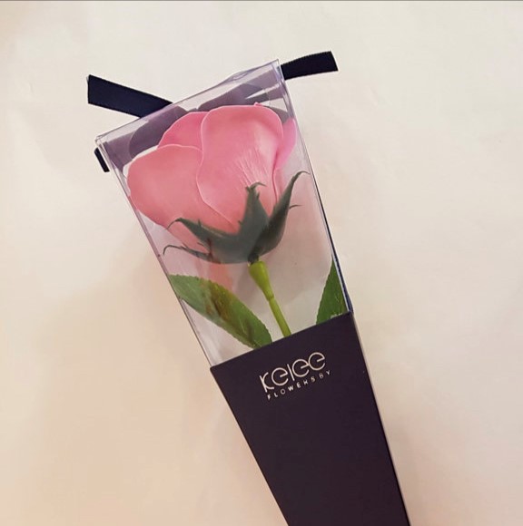 long stemmed pink rose hand crafted from soap