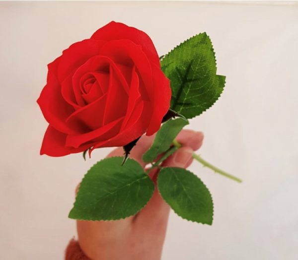 long stemmed red rose hand crafted from soap