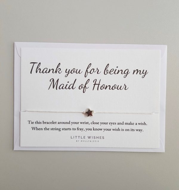 Thank you for being mymaid of honour thank you bracelet card