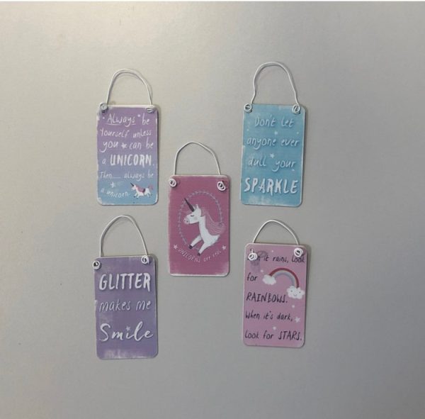 pastel coloured mini metal signs