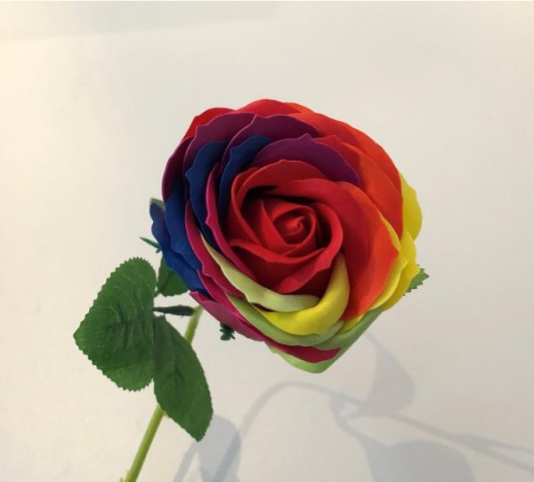 rainbow coloured rose made from soap