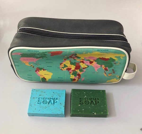 vintage world map wash bag and soap