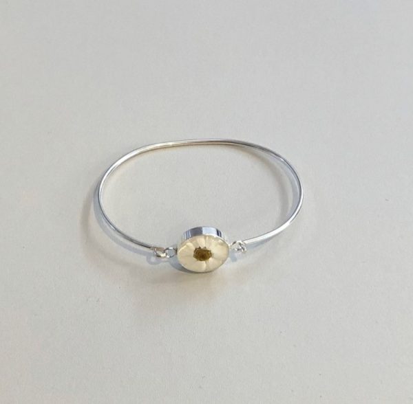 real flower white daisy silver bangle