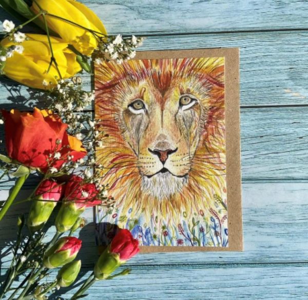 Dandy Lion original art print eco card