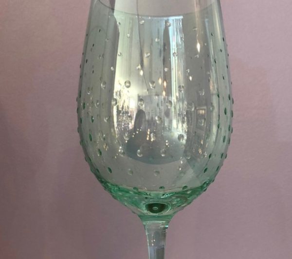 green coloured handmade bubble effect wine glass