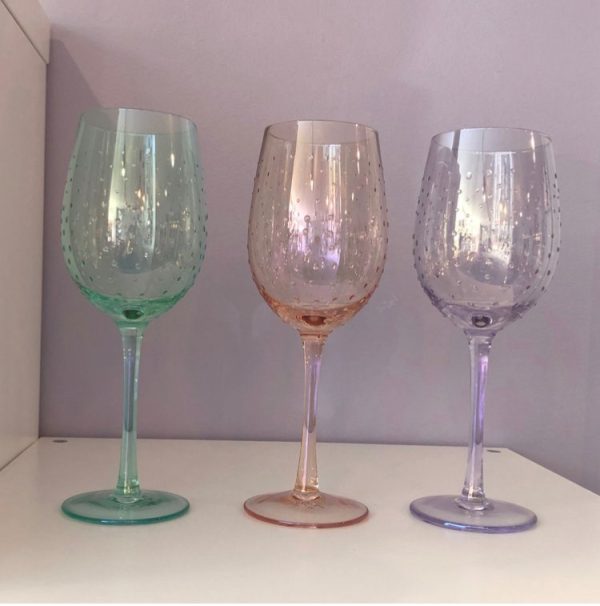 coloured wine glasses with a handmade bubble effect