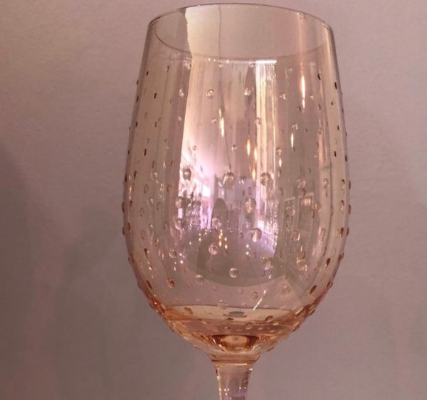 rose gold coloured wine glass with handmade bubble effect