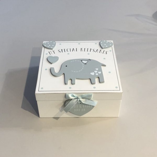 Baby boy wooden keepsake box with elephant